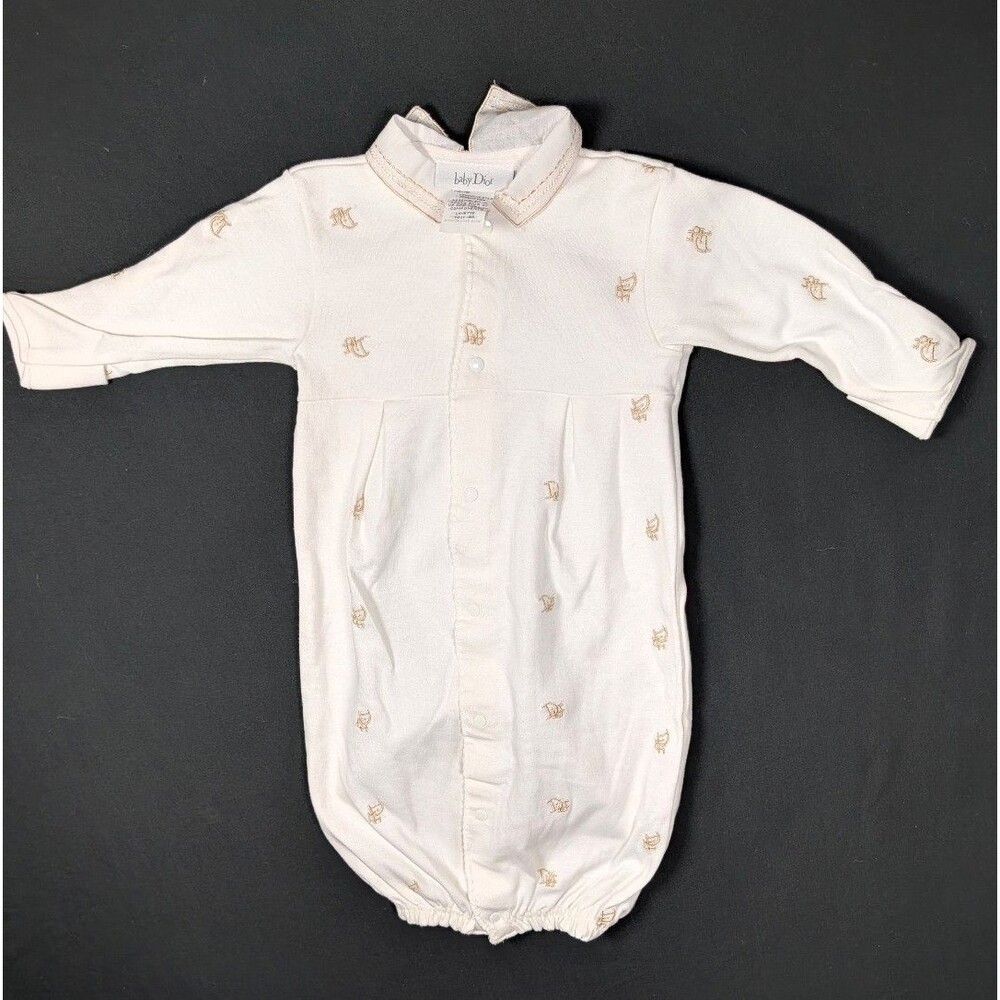 Vintage Baby Dior Monogram Sleep Gown Layette White Embroidered 0-3M Up to 11lbs
